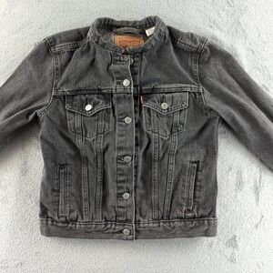 Levis Trucker Denim Jacket Mens Medium Black Faded Jean Coat Cotton Grunge Punk